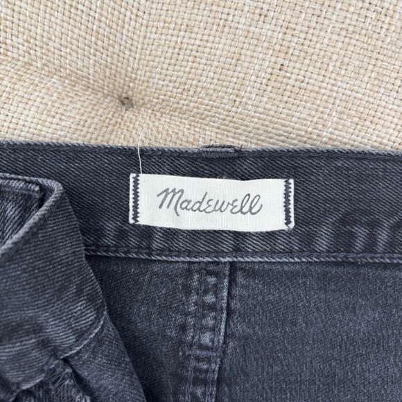 Madewell Black Button Fly Rigid Denim A Line Raw Hem Mini Skirt - Picture 2 of 6